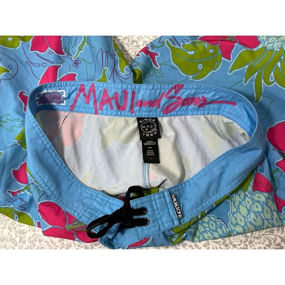 Maui & Sons Board Shorts Men’s 30 Tropical Floral Swim Trunks Blue Pink Hawaii - Picture 12 of 16